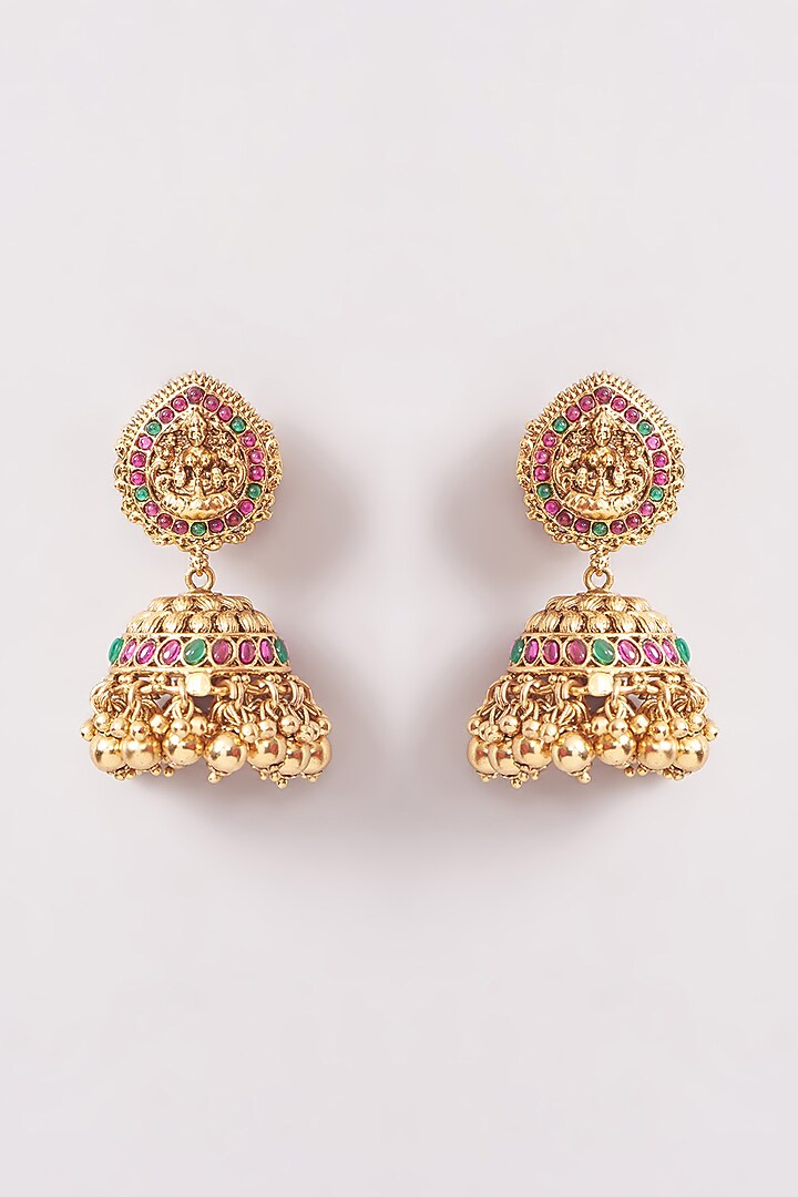 Gold Finish Kemp Stone & Beaded Pendant Necklace Set by Minaki at Pernia's Pop Up Shop