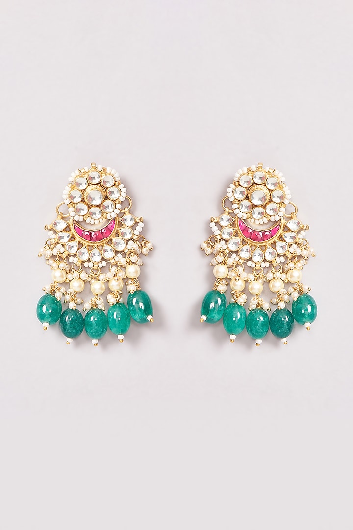 Gold Plated Kundan Polki & Beaded Chandbali Earrings by Minaki at Pernia's Pop Up Shop