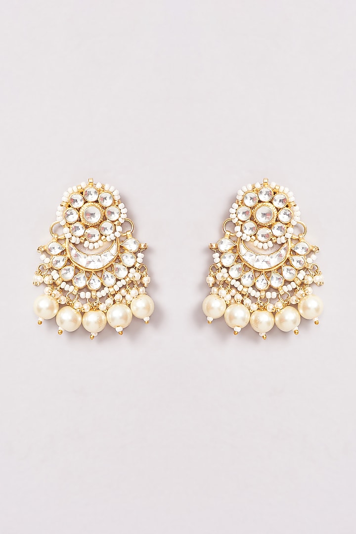 Gold Plated Kundan Polki & Pearl Chandbali Earrings by Minaki at Pernia's Pop Up Shop