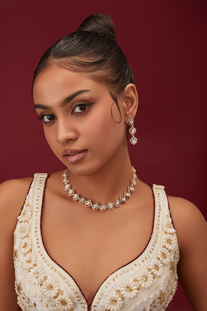 Gold Plated Kundan Polki Necklace Set by Minaki at Pernia's Pop Up Shop