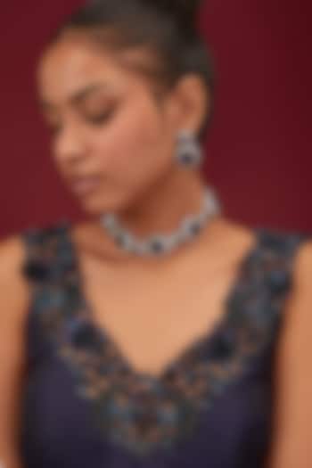 White Finish Blue Stone & Cubic Zirconia Necklace Set by Minaki at Pernia's Pop Up Shop