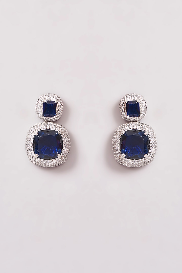 White Finish Blue Stone & Cubic Zirconia Necklace Set by Minaki at Pernia's Pop Up Shop