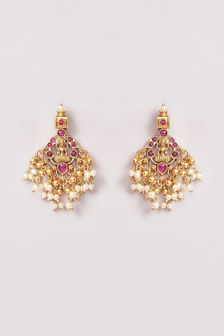Gold Finish Kemp Stone & Pearl Necklace Set by Minaki at Pernia's Pop Up Shop