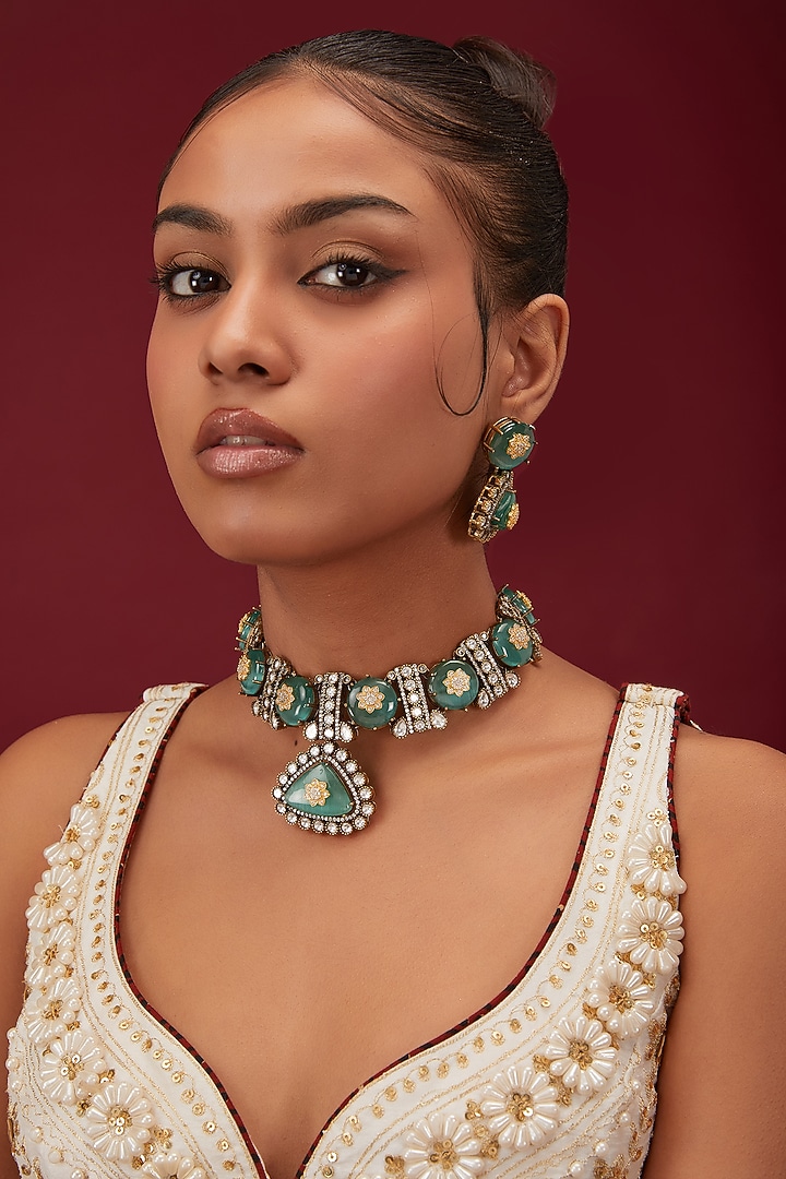 Two-Tone Finish Kundan Polki & Crystal Necklace Set by Minaki at Pernia's Pop Up Shop