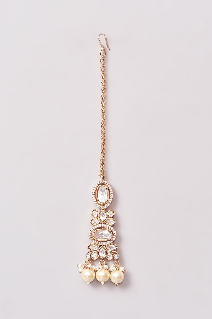 Gold Plated Kundan Polki & Pearl Necklace Set by Minaki at Pernia's Pop Up Shop