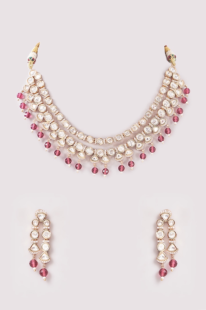 Gold Plated Kundan Polki & Beaded Necklace Set by Minaki at Pernia's Pop Up Shop