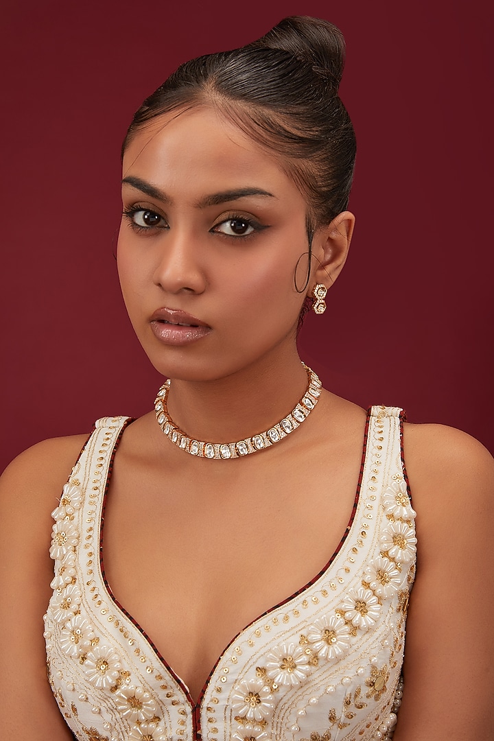 Gold Plated Kundan Polki Necklace Set by Minaki at Pernia's Pop Up Shop