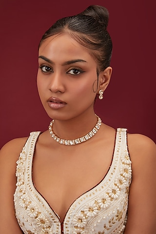 Gold Plated Kundan Polki Necklace Set by Minaki