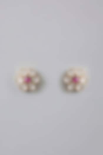 Gold Plated Kundan Polki & Ruby Stone Stud Earrings by Minaki at Pernia's Pop Up Shop