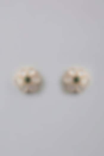 Gold Plated Kundan Polki & Green Stone Stud Earrings by Minaki at Pernia's Pop Up Shop