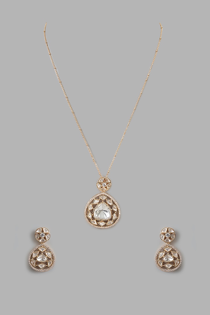 Gold Plated Kundan Polki Pendant Necklace Set by Minaki at Pernia's Pop Up Shop