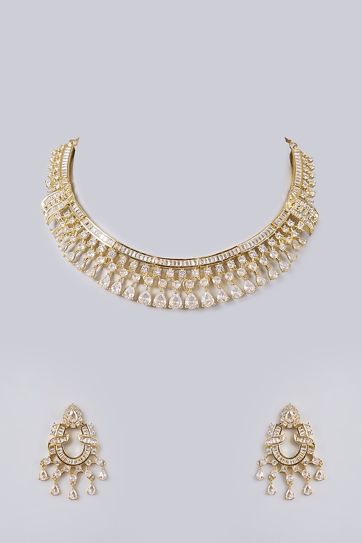Gold Plated Cubic Zirconia Necklace Set by Minaki at Pernia's Pop Up Shop