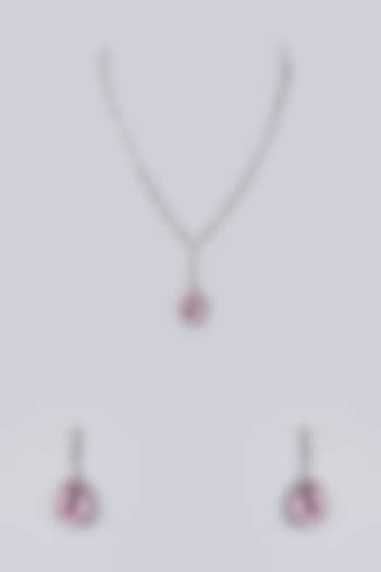 White Gold Finish Diamond & Pink Cubic Zirconia Necklace Set by Minaki at Pernia's Pop Up Shop