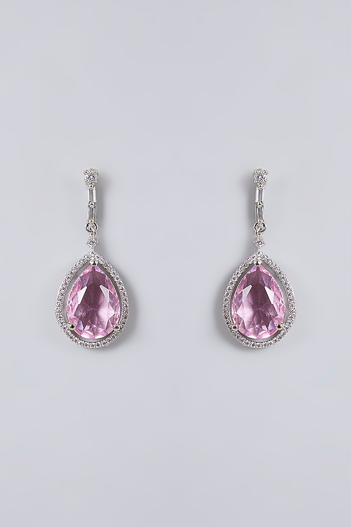 White Gold Finish Diamond & Pink Cubic Zirconia Necklace Set by Minaki at Pernia's Pop Up Shop