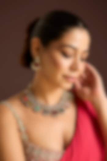 Antique Gold Finish Multi-Colored Stone & Crystal Necklace Set by Minaki at Pernia's Pop Up Shop