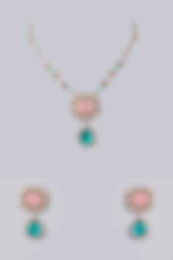 Gold Plated Kundan Polki & Pink Stone Pendant Necklace Set by Minaki at Pernia's Pop Up Shop