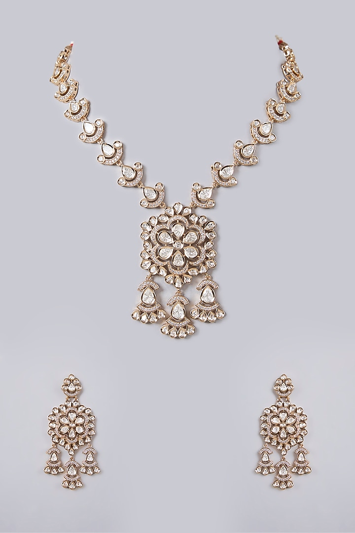 Gold Plated Kundan Polki & Crystal Necklace Set by Minaki at Pernia's Pop Up Shop