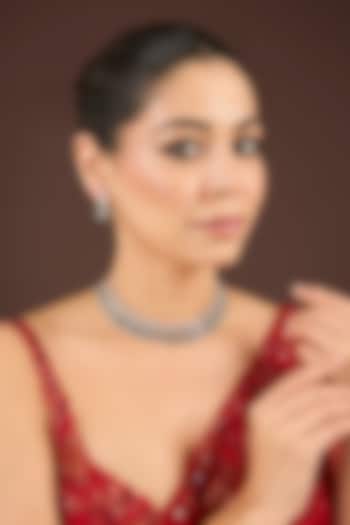 White Gold Finish Cubic Zirconia & Emerald Stone Necklace Set by Minaki at Pernia's Pop Up Shop