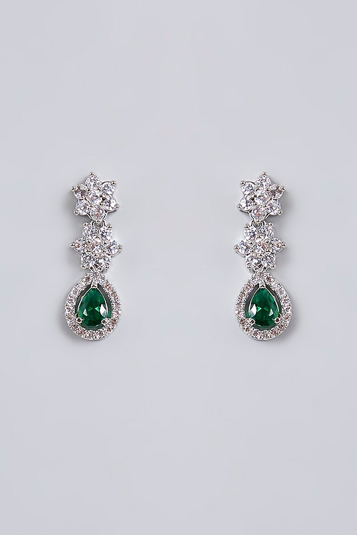 White Gold Finish Cubic Zirconia & Emerald Stone Necklace Set by Minaki at Pernia's Pop Up Shop