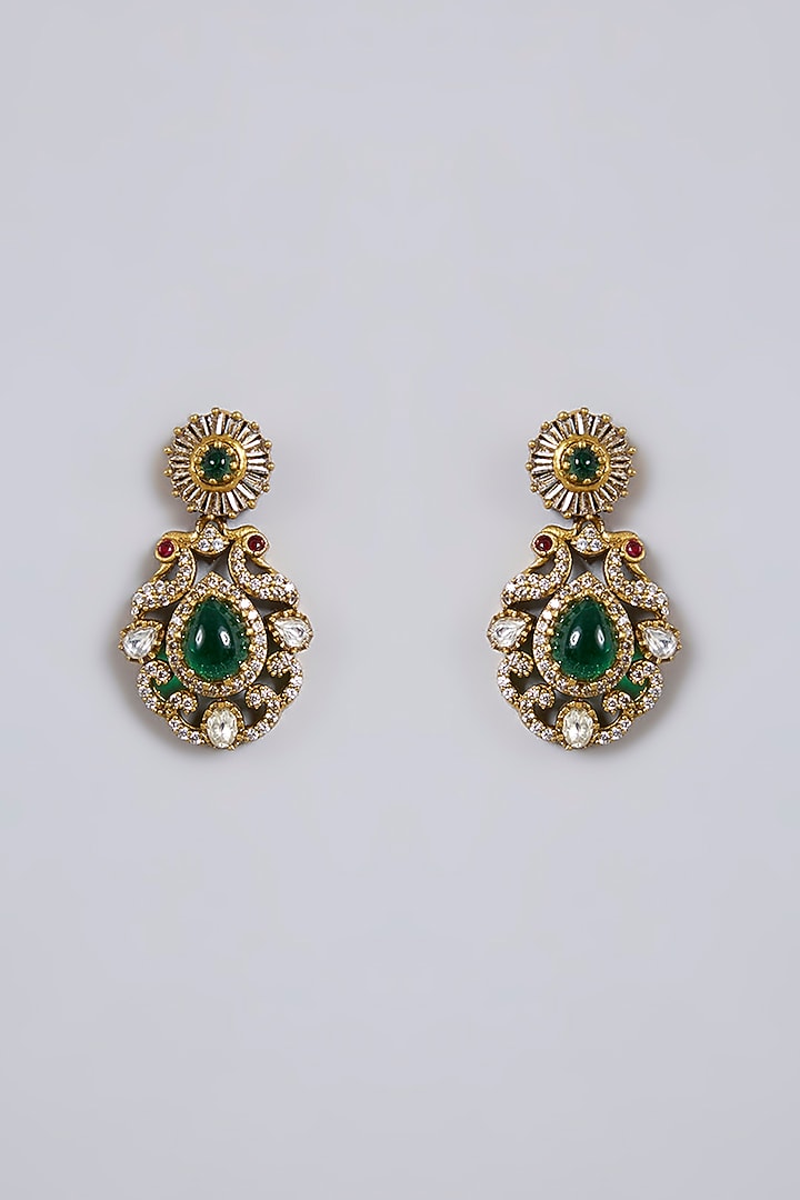 Antique Gold Finish Green & Red Stone Necklace Set by Minaki at Pernia's Pop Up Shop