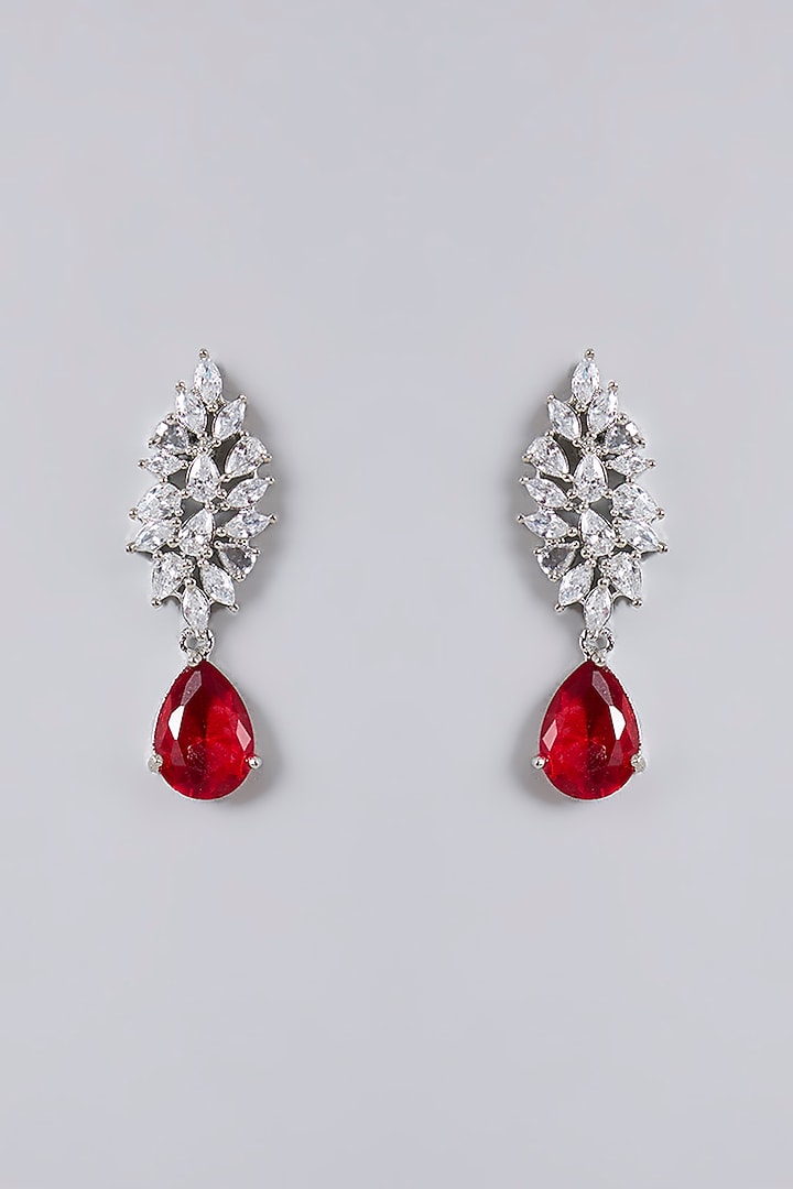 White Gold Finish Diamond & Red Cubic Zirconia Necklace Set by Minaki at Pernia's Pop Up Shop