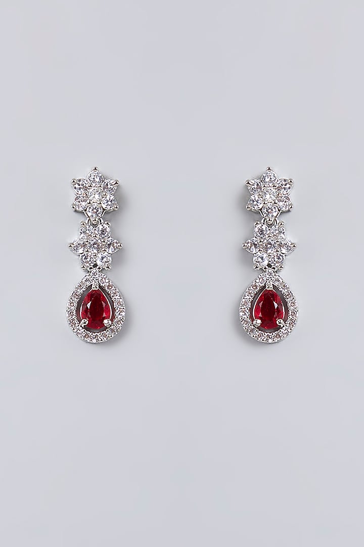 White Gold Finish Diamond & Red Cubic Zirconia Necklace Set by Minaki at Pernia's Pop Up Shop