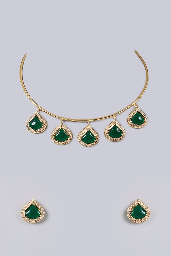 Gold Plated Kundan Polki & Emerald Stone Necklace Set by Minaki at Pernia's Pop Up Shop