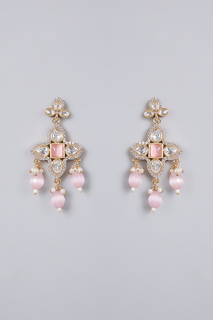 Gold Plated Kundan Polki & Pink Beaded Dangler Earrings by Minaki at Pernia's Pop Up Shop