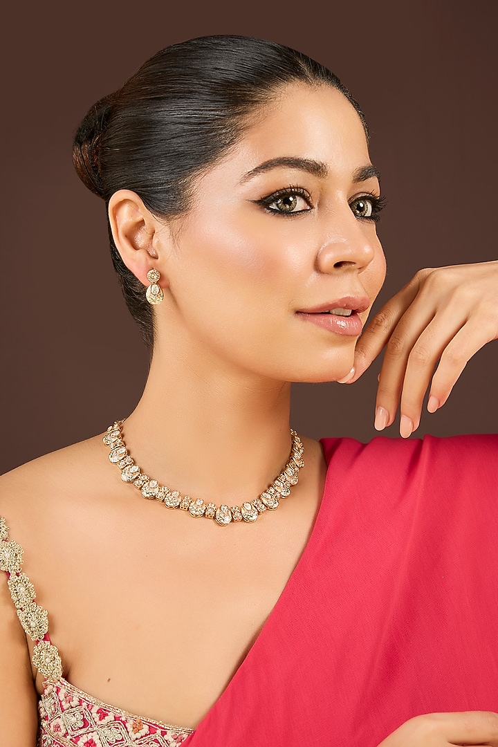 Gold Plated Kundan Polki Mint Meenakari Necklace Set by Minaki at Pernia's Pop Up Shop