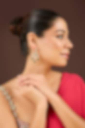 Gold Plated Kundan Polki & Green Beaded Dangler Earrings by Minaki at Pernia's Pop Up Shop