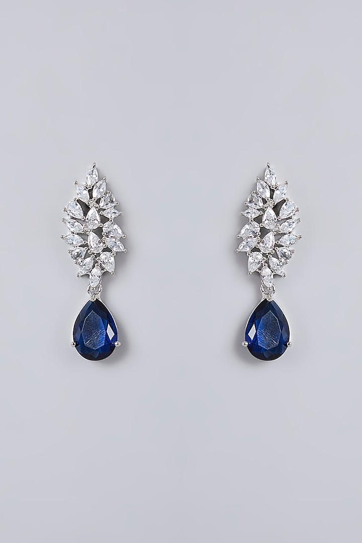 White Gold Finish Diamond & Blue Cubic Zirconia Necklace Set by Minaki at Pernia's Pop Up Shop