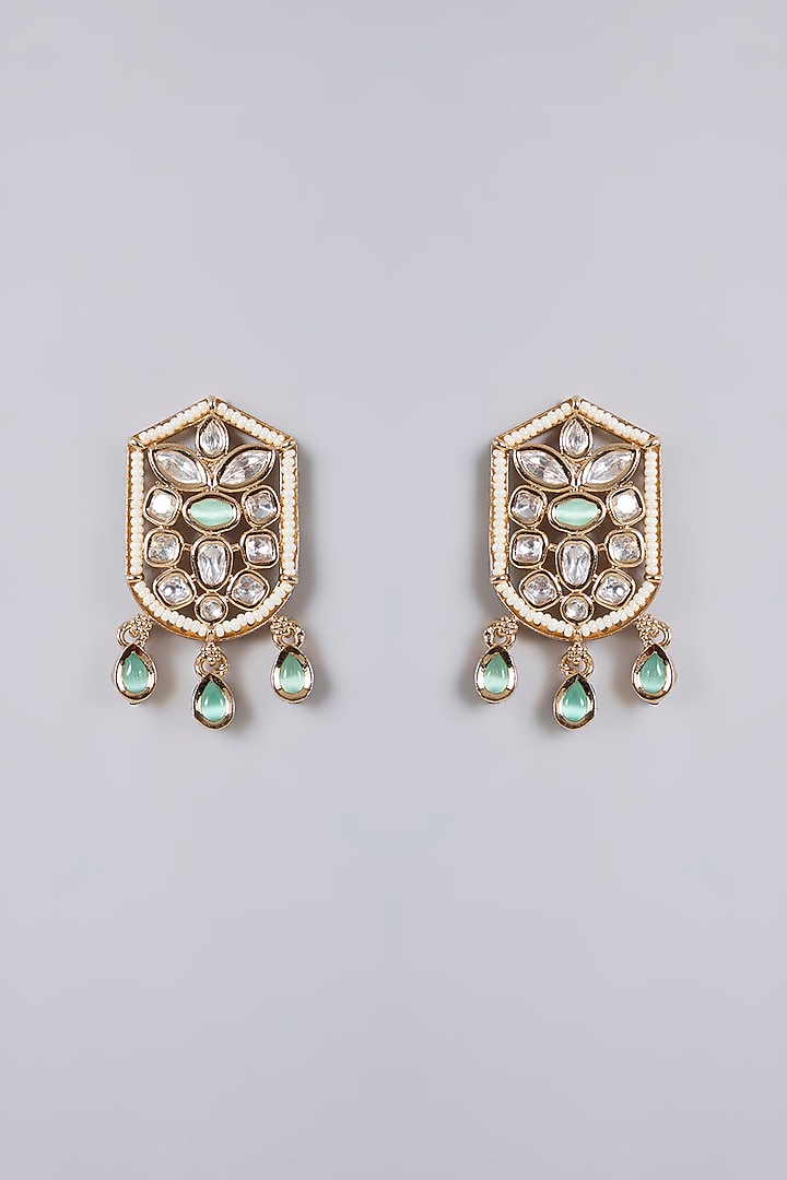 Gold Plated Kundan Polki & Mint Stone Dangler Earrings by Minaki at Pernia's Pop Up Shop