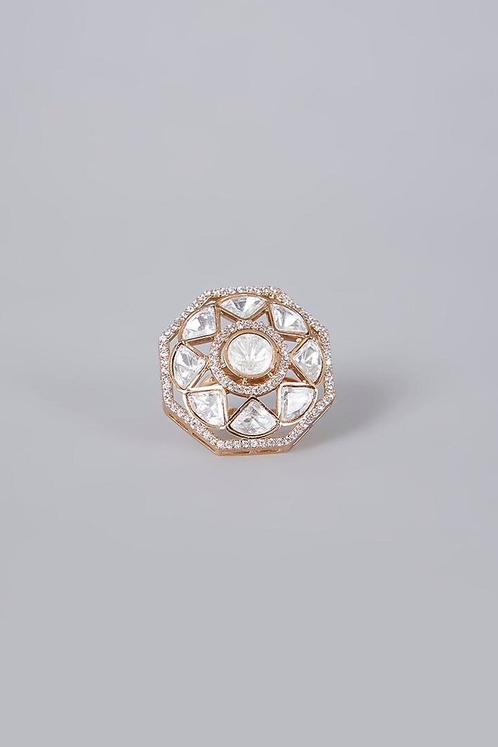 Gold Plated Kundan Polki & Crystal Ring by Minaki at Pernia's Pop Up Shop