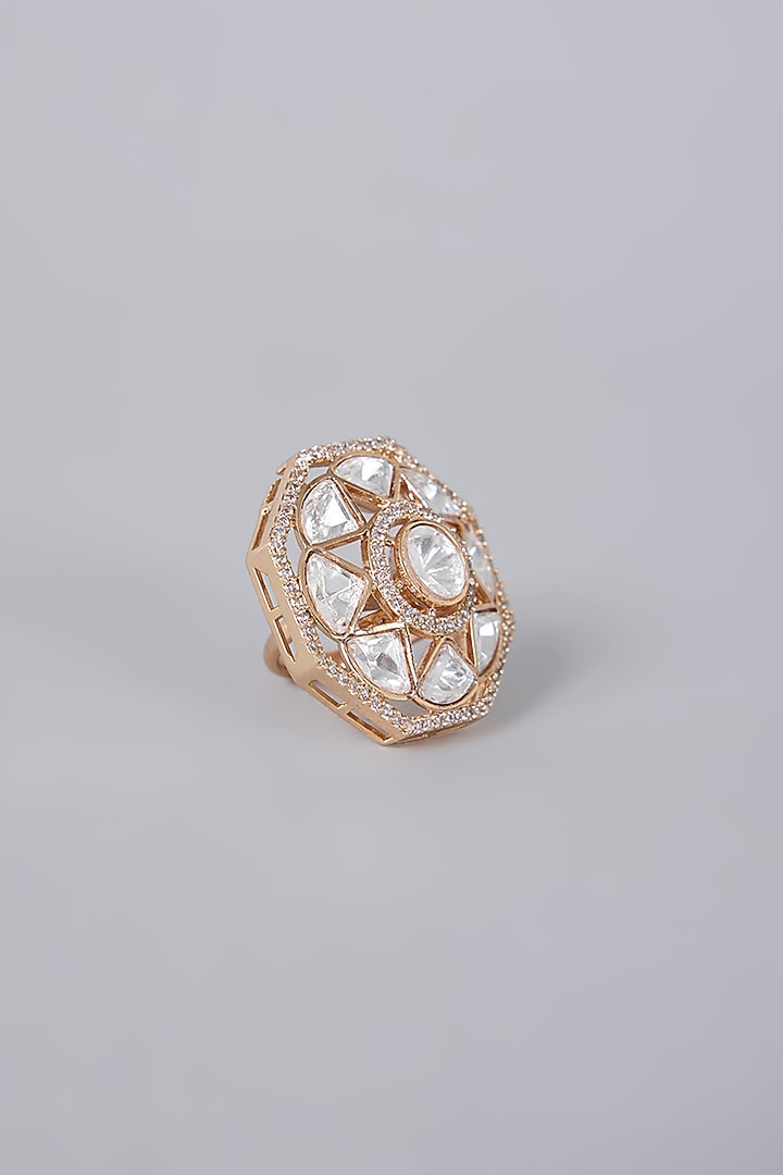 Gold Plated Kundan Polki & Crystal Ring by Minaki at Pernia's Pop Up Shop