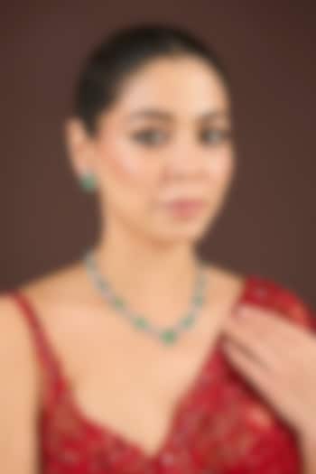 White Gold Finish Diamond & Cubic Zirconia Necklace Set by Minaki at Pernia's Pop Up Shop