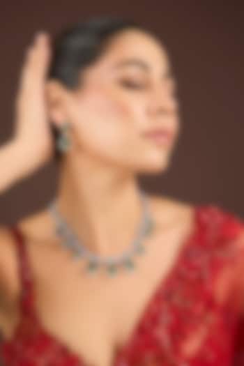 White Gold Finish Diamond & Multi-Colored Cubic Zirconia Necklace Set by Minaki at Pernia's Pop Up Shop