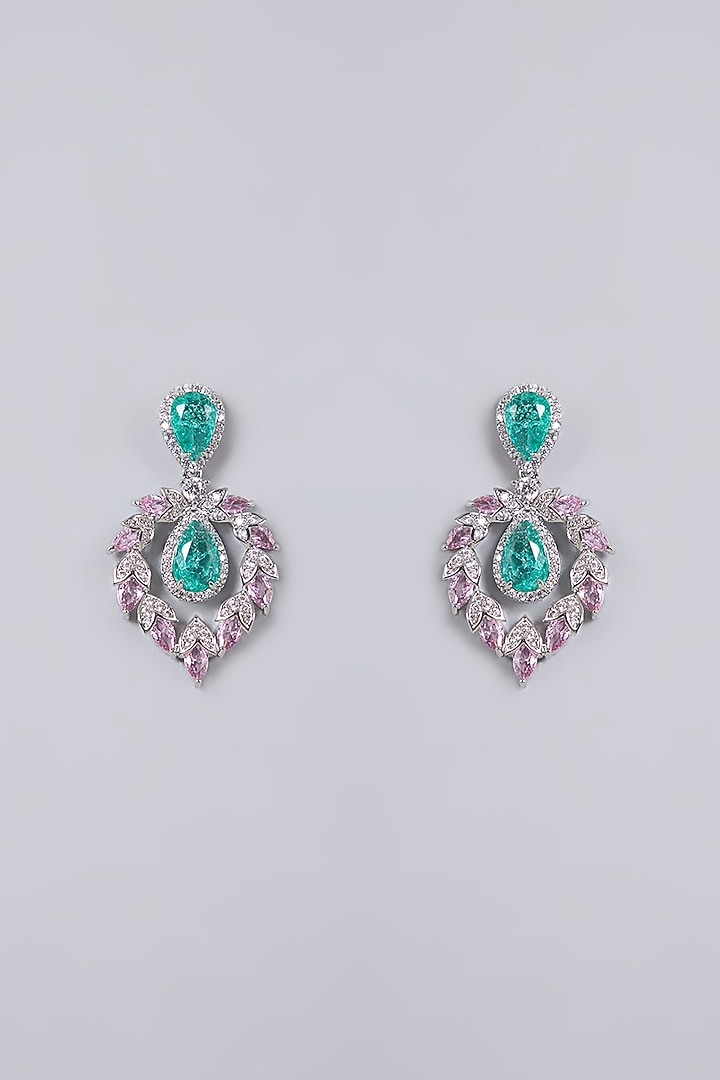 White Gold Finish Diamond & Emerald Cubic Zirconia Necklace Set by Minaki at Pernia's Pop Up Shop