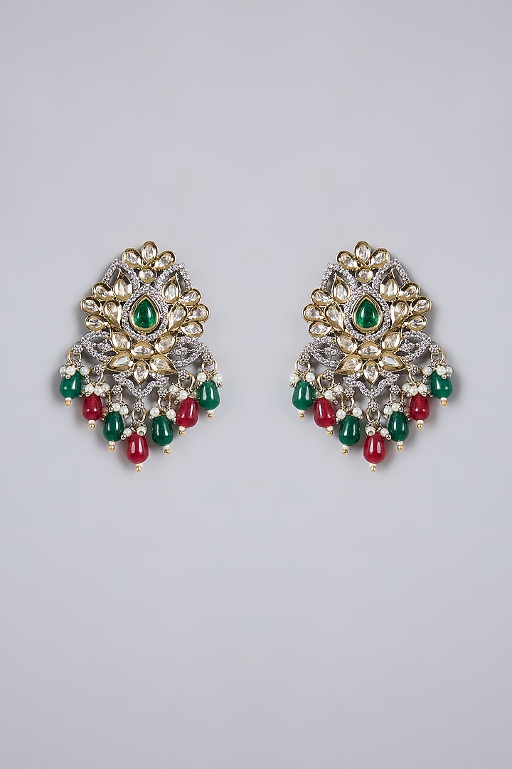 Antique Gold Finish Kundan Polki & Pearl Dangler Earrings by Minaki at Pernia's Pop Up Shop