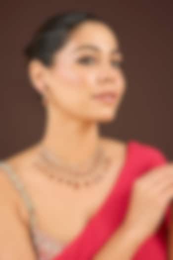 Gold Plated Diamond & Red Cubic Zirconia Necklace Set by Minaki at Pernia's Pop Up Shop