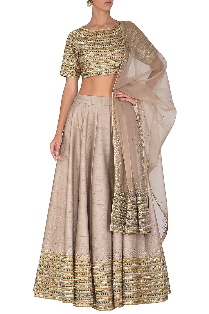 Grey Embroidered Wedding Lehenga Set by Mint Blush at Pernia's Pop Up Shop