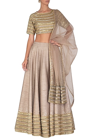 Grey Embroidered Lehenga Set by Mint Blush