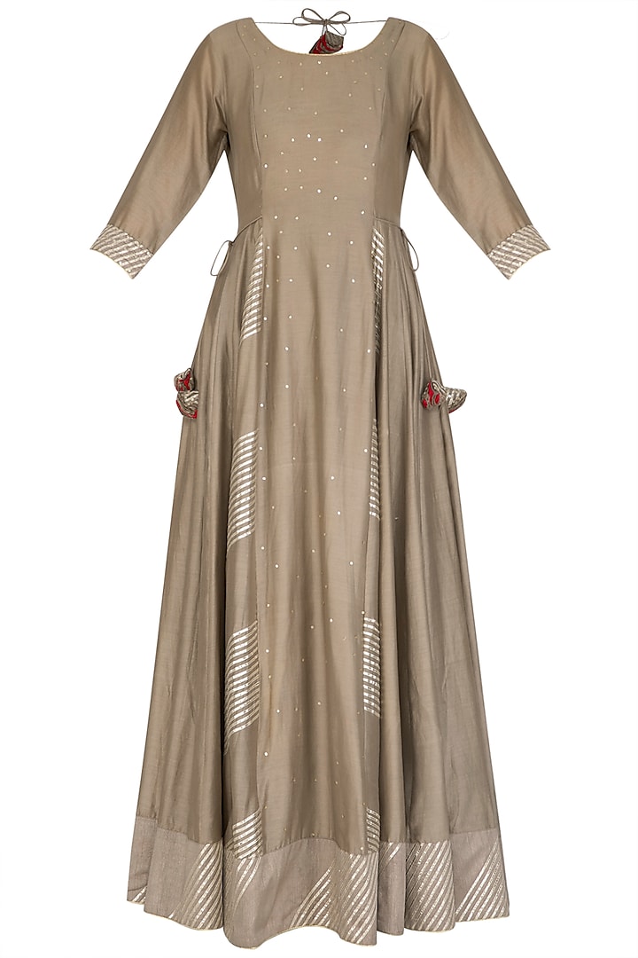 Grey Embroidered Anarkali With Dupatta by Mint Blush