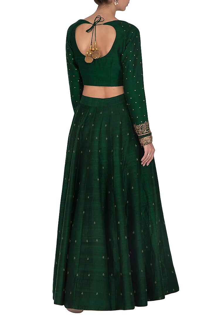 Dark Green Embroidered Wedding Lehenga Set by Mint Blush at Pernia's Pop Up Shop