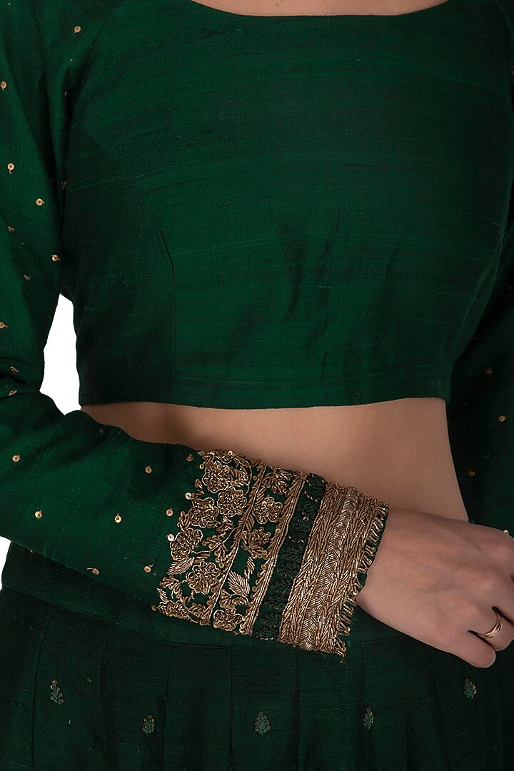 Dark Green Embroidered Wedding Lehenga Set by Mint Blush at Pernia's Pop Up Shop
