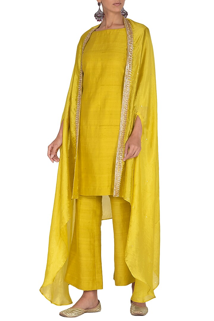 Deep Yellow Embroidered Kurta Set by Mint Blush at Pernia's Pop Up Shop