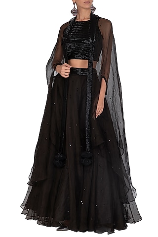 Black Embroidered Lehenga Set by Mint Blush