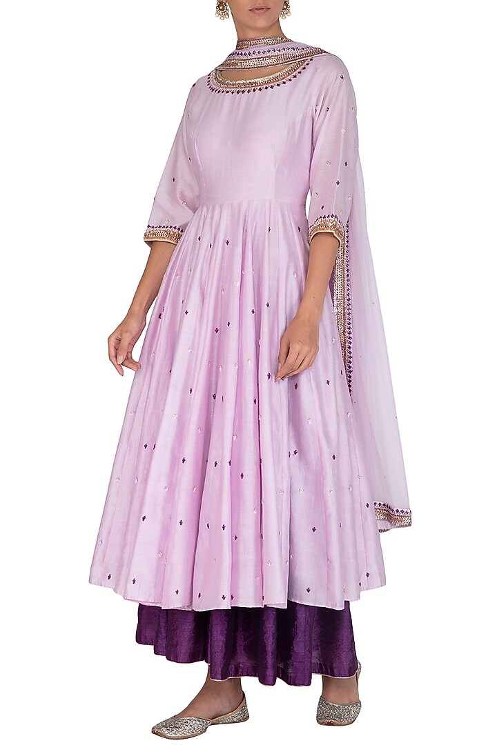 Purple Embroidered Wedding Anarkali Set by Mint Blush at Pernia's Pop Up Shop