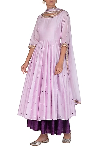 Purple Embroidered Anarkali Set by Mint Blush