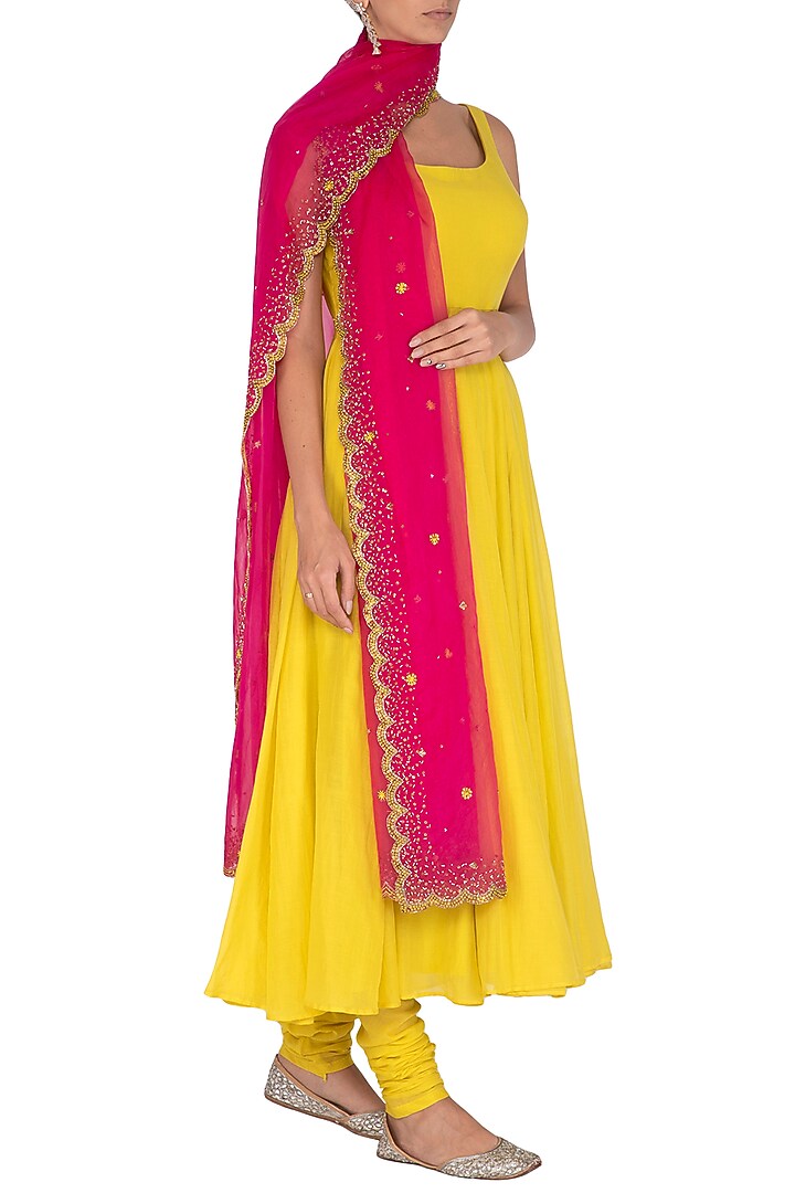 Yellow Wedding Anarkali Set WIth Embroidered Dupatta by Mint Blush at Pernia's Pop Up Shop