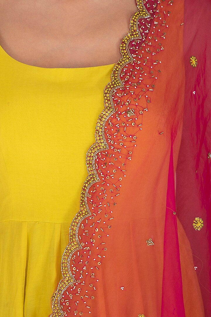 Yellow Wedding Anarkali Set WIth Embroidered Dupatta by Mint Blush at Pernia's Pop Up Shop